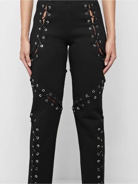 Maniere De Voir Pants - NEW MANIERE DE VOIR STRAIGHT LEG BLACK LACE UP PANTS